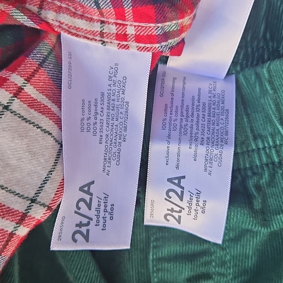 Carter’s Boys 2T Holiday Outfit – Plaid Flannel Shirt & Green Corduroy Pants - Picture 11 of 11